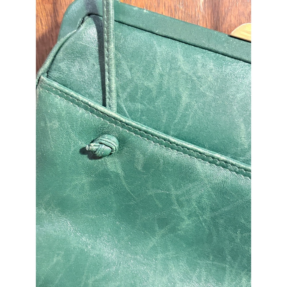 Ganson Vintage Green Leather Crossbody Frame Bag Gold Hardware Kiss Lock Retro - Picture 4 of 15